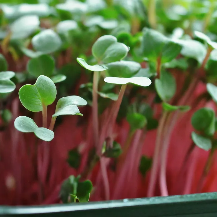 Microgreens Lobak segar tumbuh di nampan