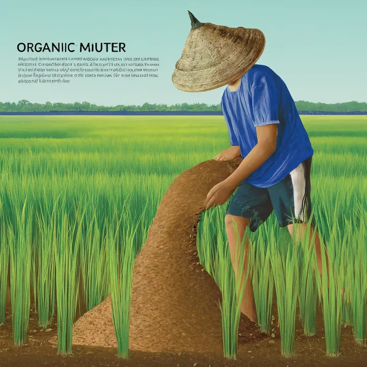 Seorang petani menebar pupuk organik di sawah