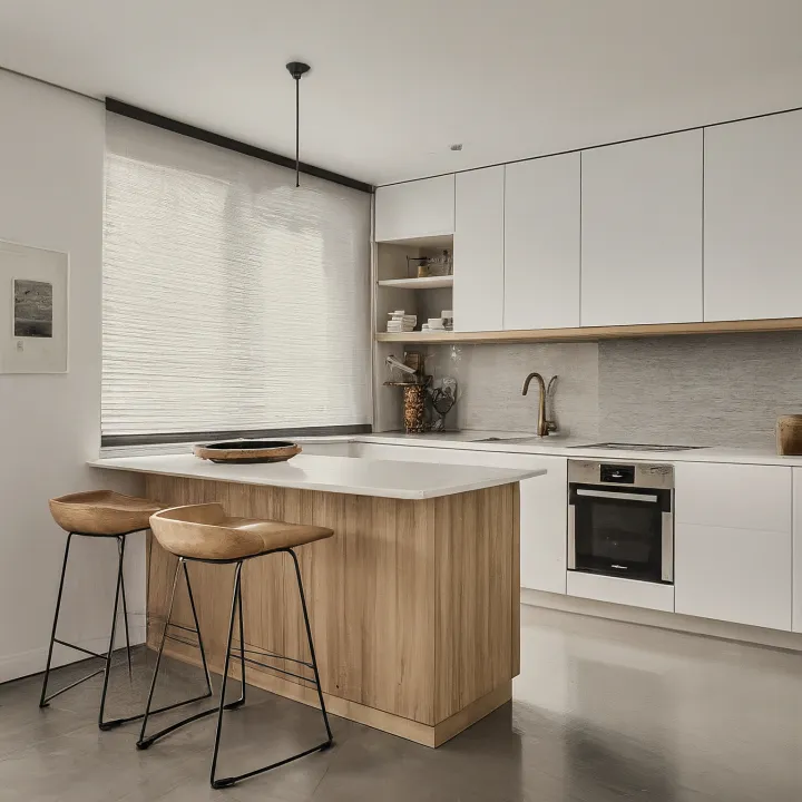 Desain kitchen set minimalis modern apartemen studio dengan island kecil