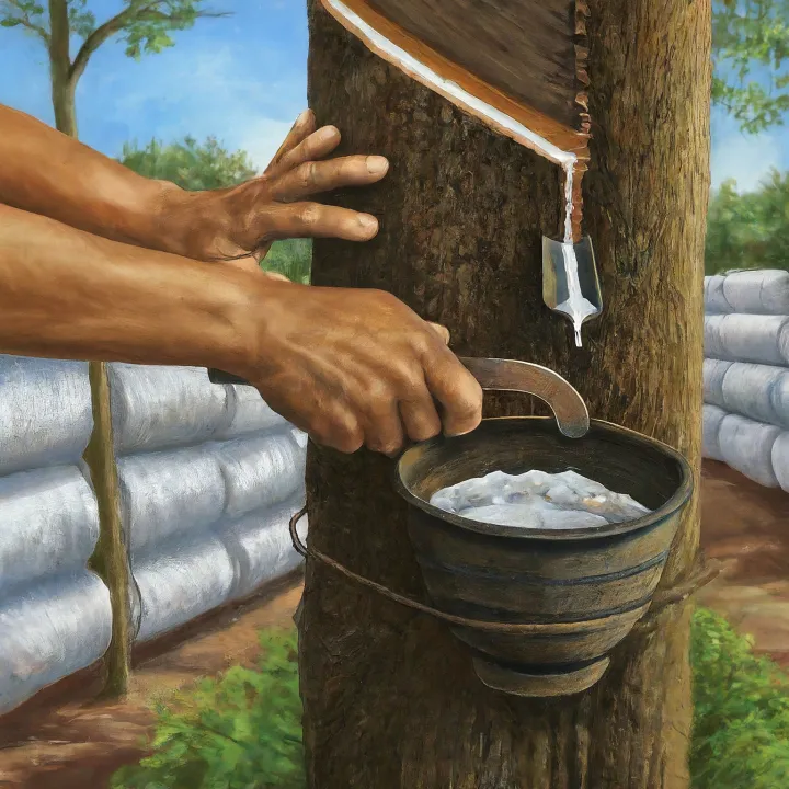 Proses penyadapan getah karet dari pohonnya