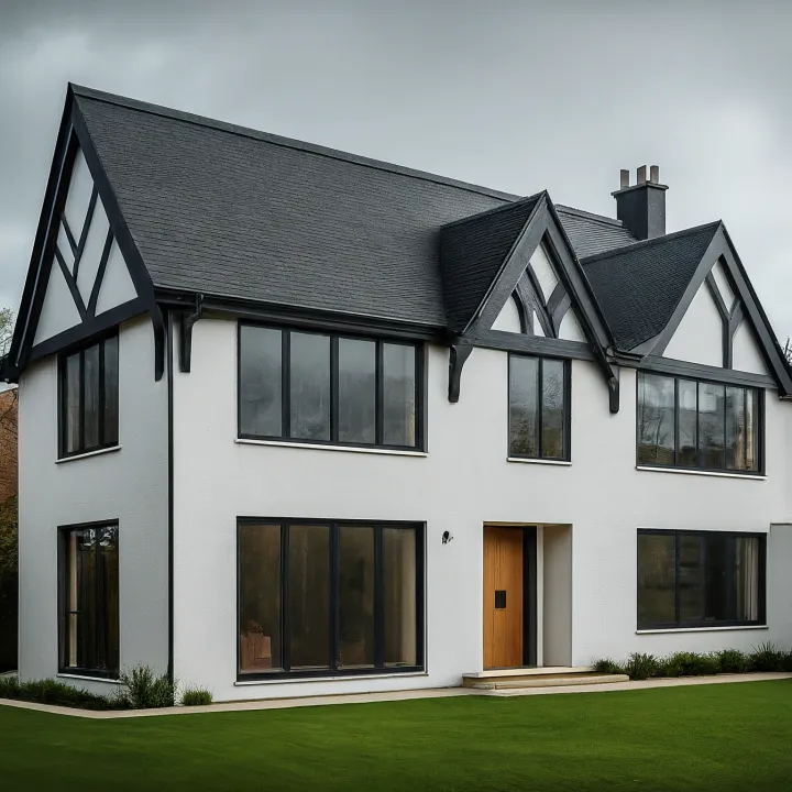 Rumah minimalis modern dengan aksen kayu gaya Tudor