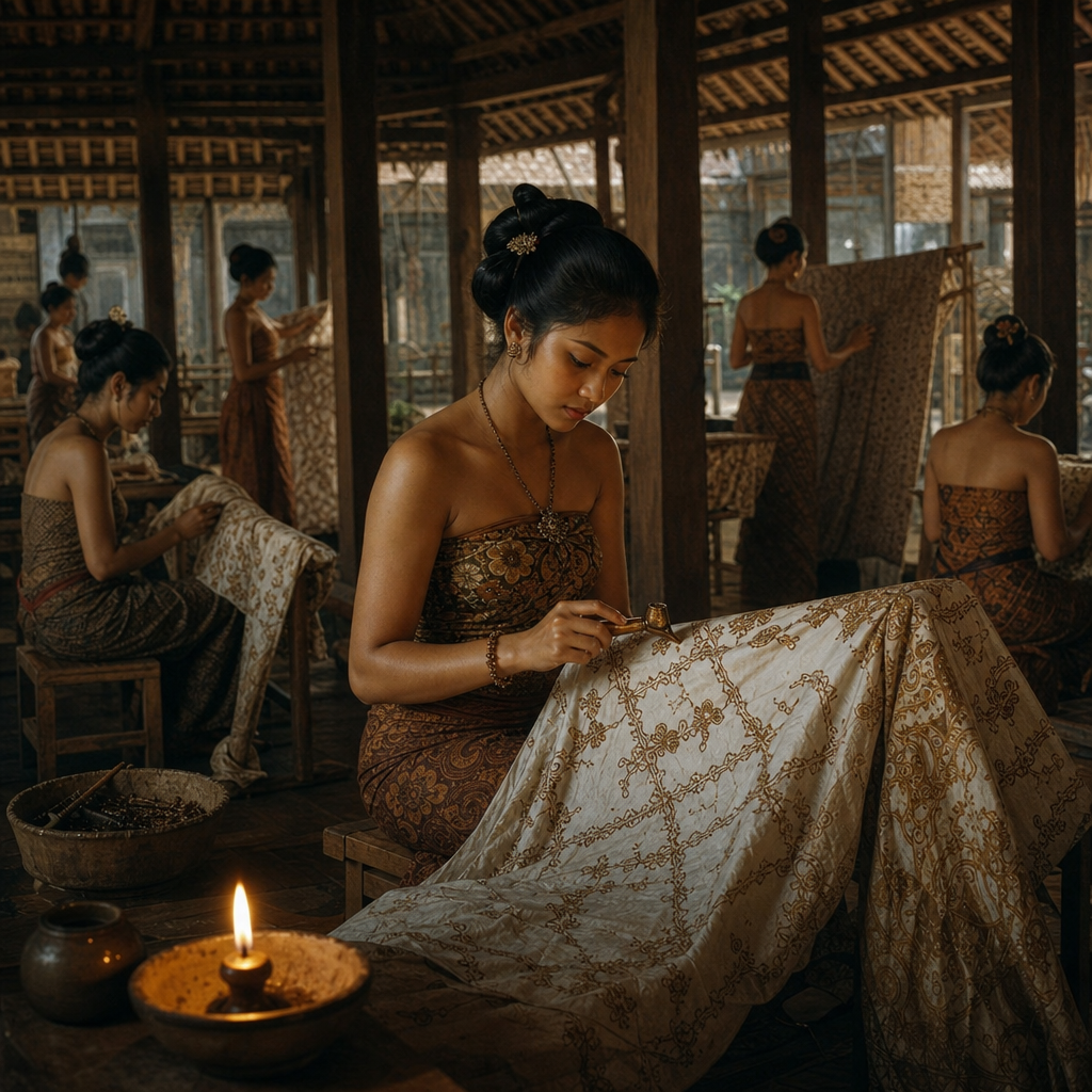 Perajin batik tradisional menggunakan canting