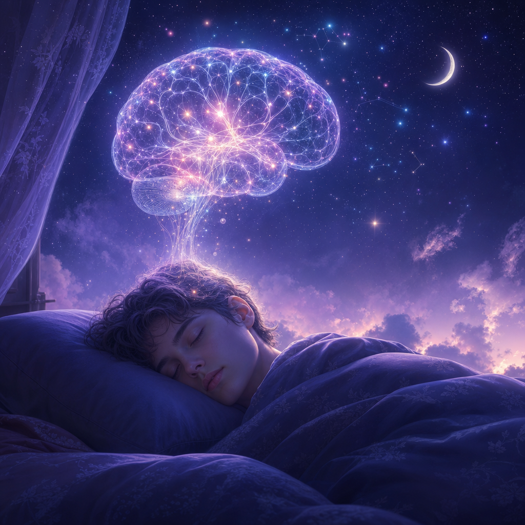 Ilustrasi aktivitas otak saat tidur dan sistem glimfatik
