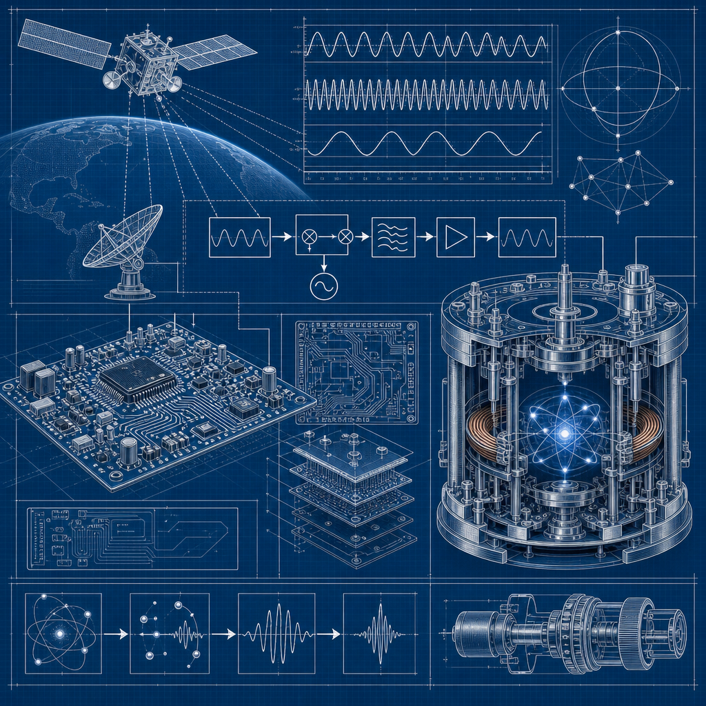 Diagram teknis mekanisme koreksi frekuensi jam atom GPS