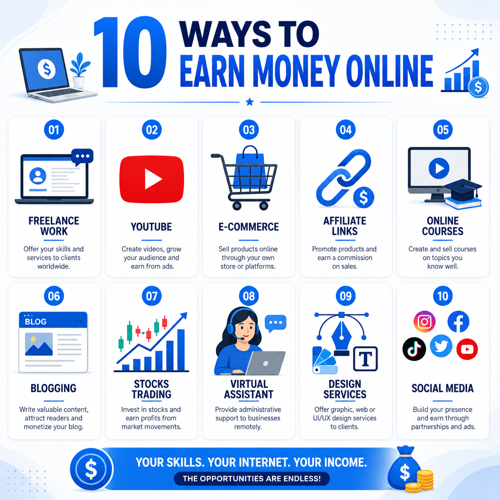 Infografis 10 cara menghasilkan uang dari internet