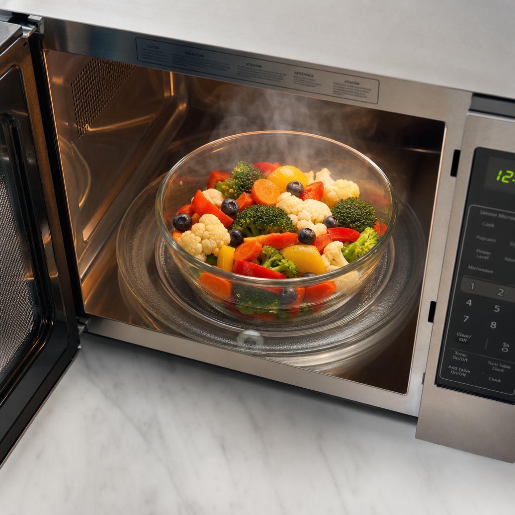 Memasak sayuran segar menggunakan microwave oven