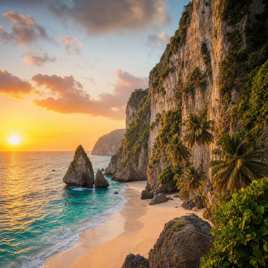 Pantai Bali dengan pasir putih tebing dan laut biru