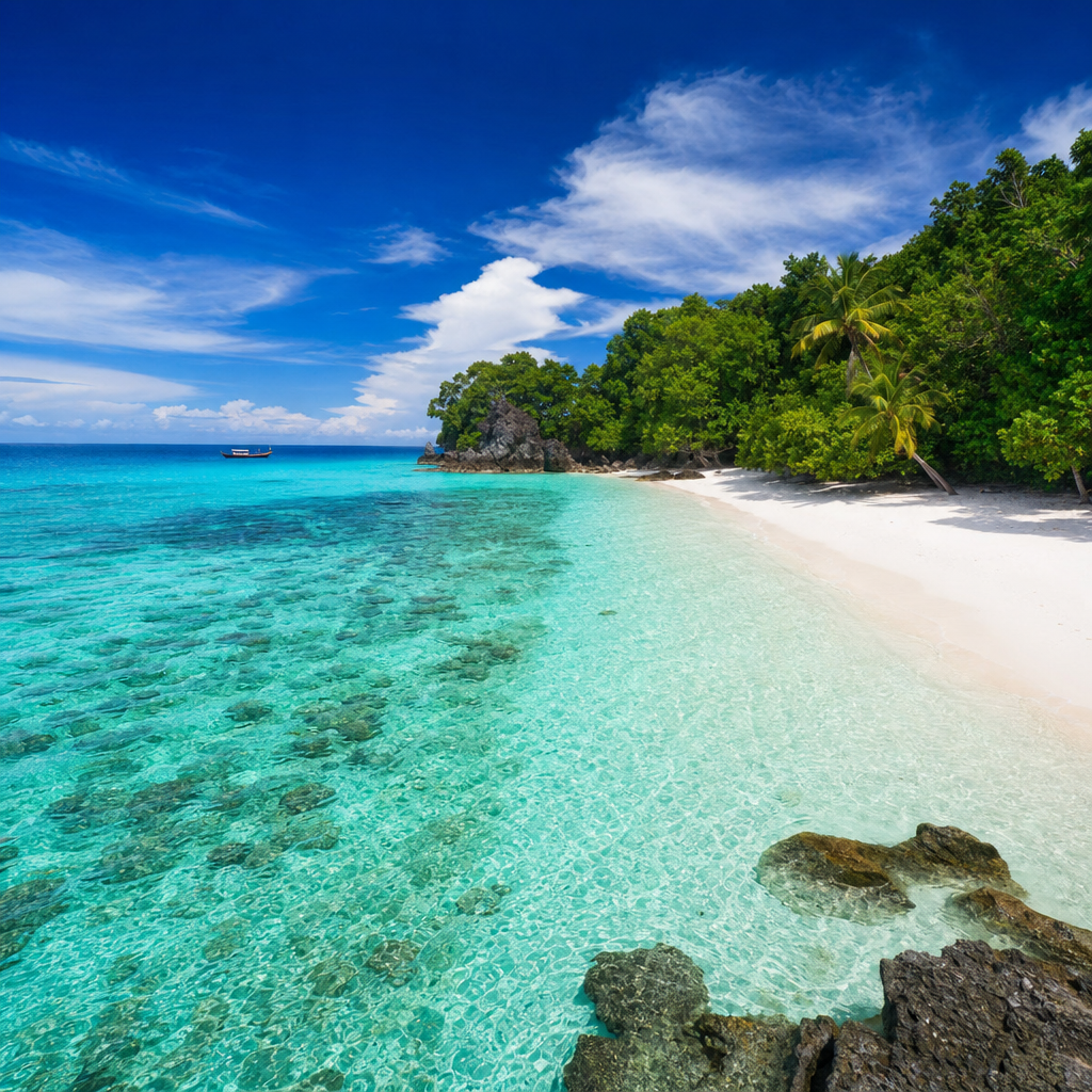 Pantai Kalimantan dan Sulawesi dengan laut jernih dan terumbu karang