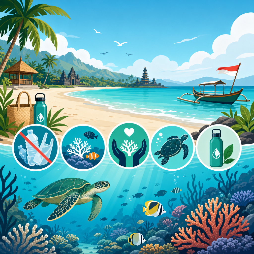 Ilustrasi konservasi pantai dan wisata bahari bertanggung jawab