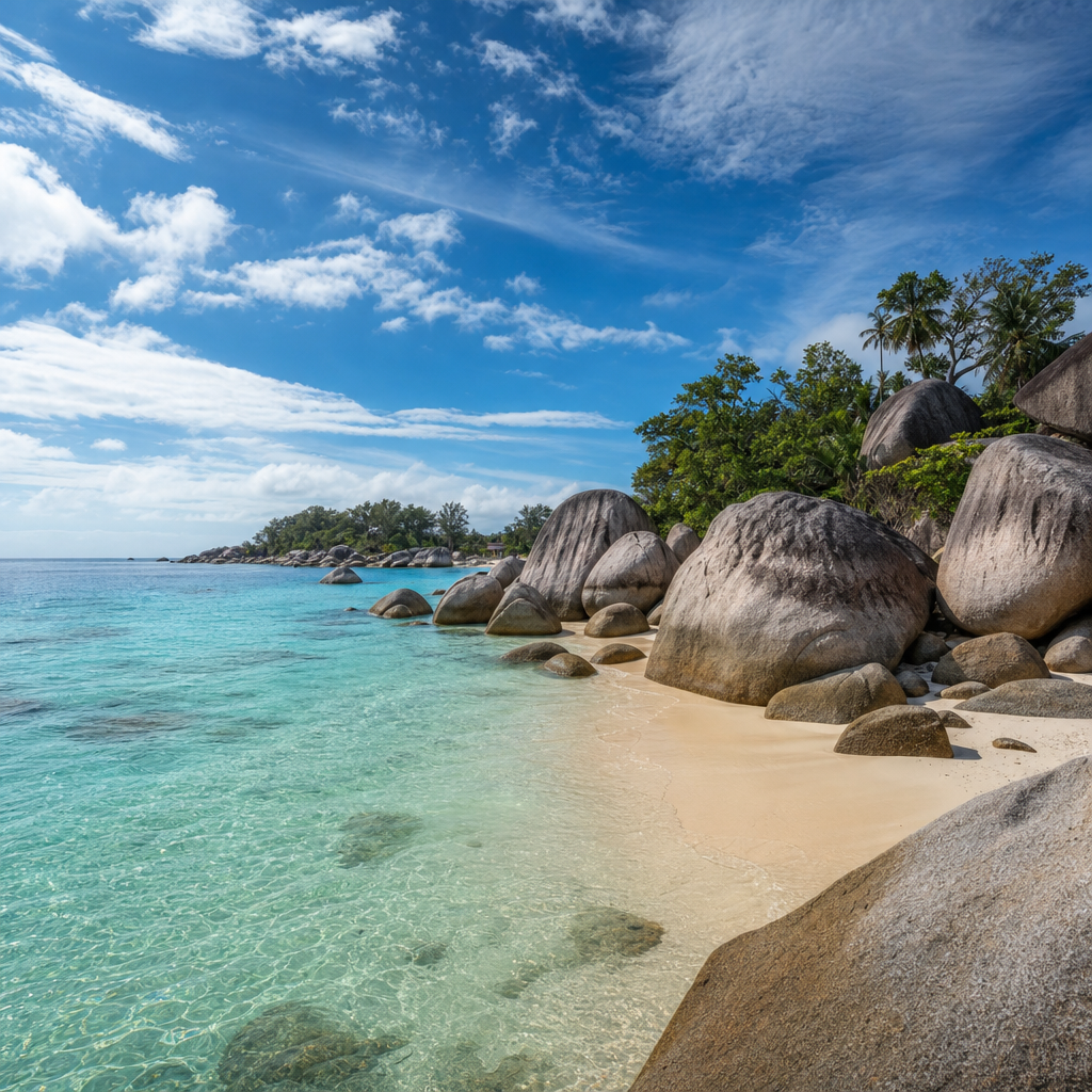 Pantai indah di Sumatera dengan batu granit dan air laut jernih