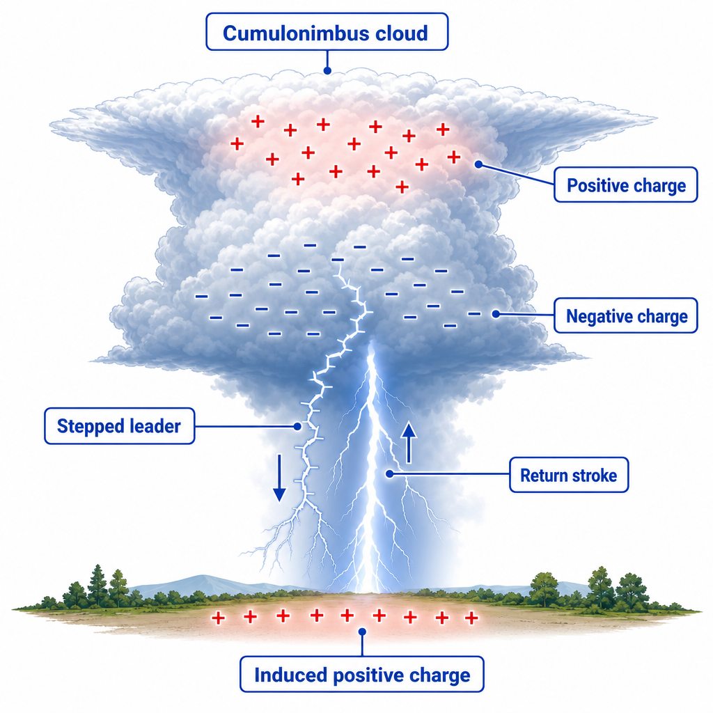 Proses pembentukan petir di awan cumulonimbus