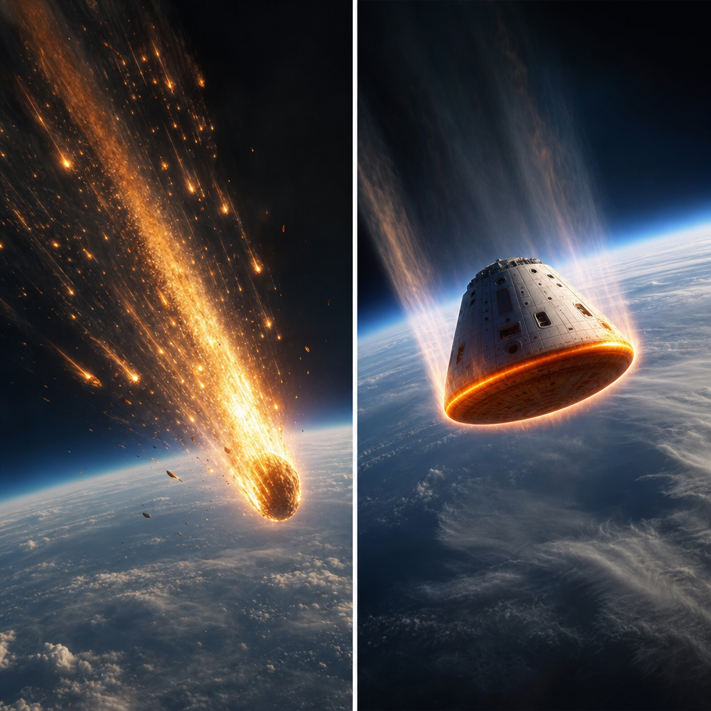Perbandingan meteor yang hancur vs kapsul astronot yang selamat