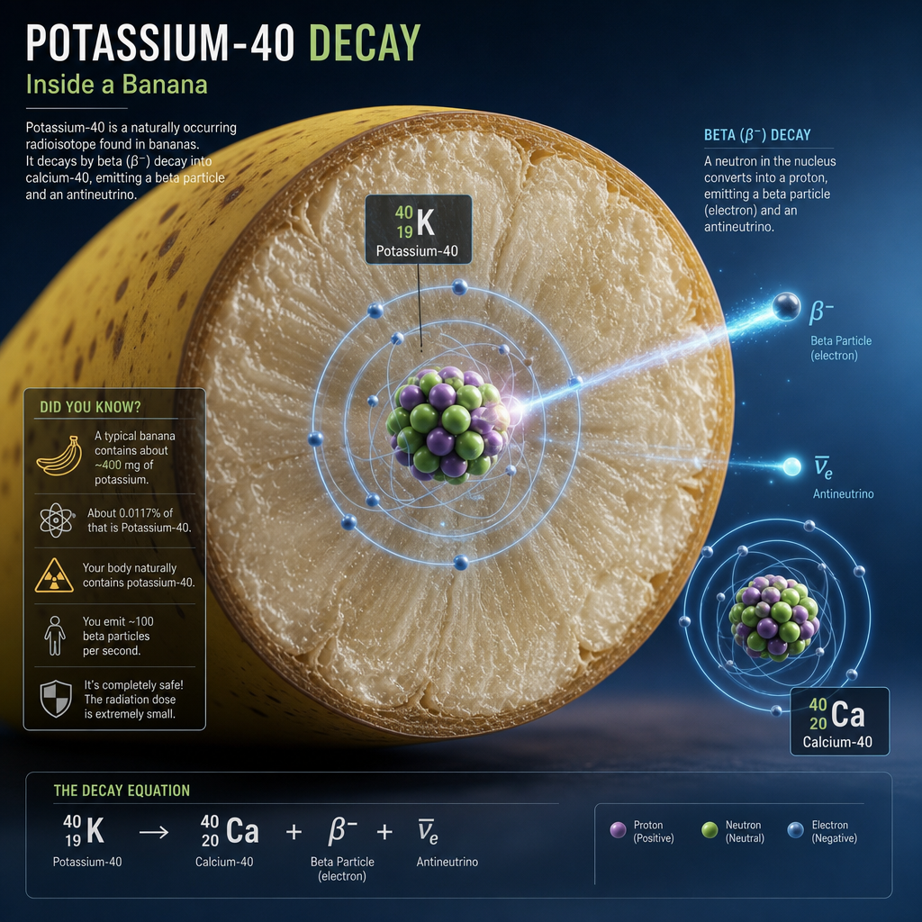 Visualisasi ilmiah peluruhan Kalium-40 dalam pisang