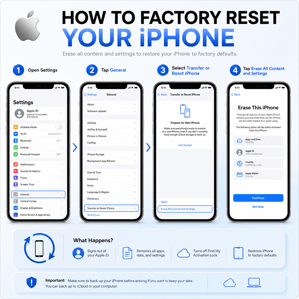 Cara factory reset iPhone via Settings dan iTunes