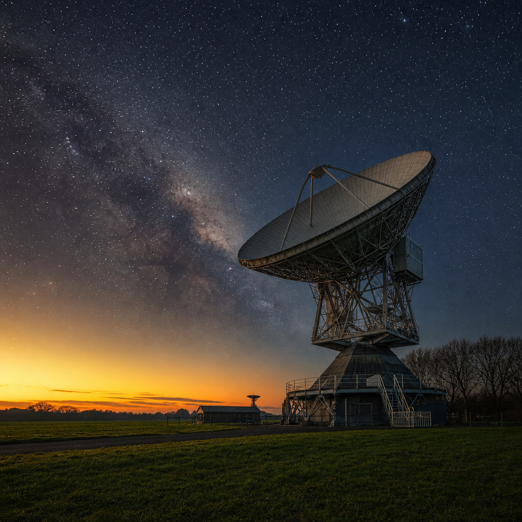 Teleskop radio observatorium mirip Dwingeloo Radio Observatory di Belanda tempat John O'Sullivan bekerja
