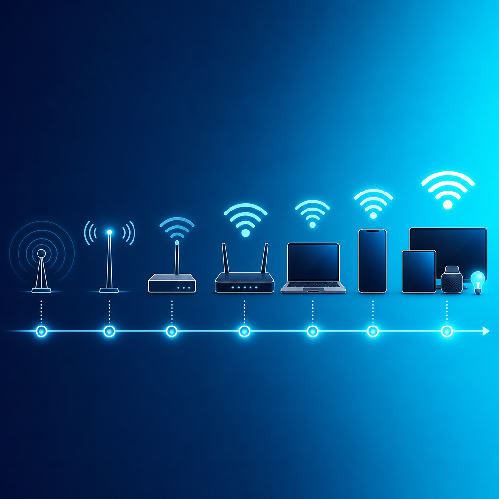 Timeline perkembangan teknologi Wi-Fi dari tahun 1985 hingga 2000