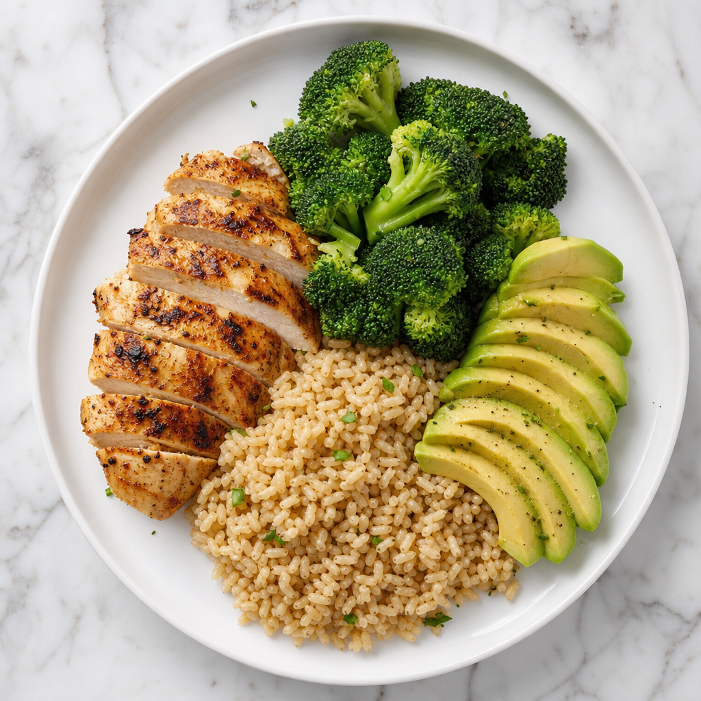 Makanan sehat untuk diet: sayur, buah, protein rendah lemak