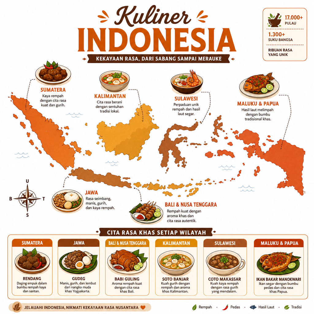 Infografis peta kuliner Indonesia dari Sabang sampai Merauke