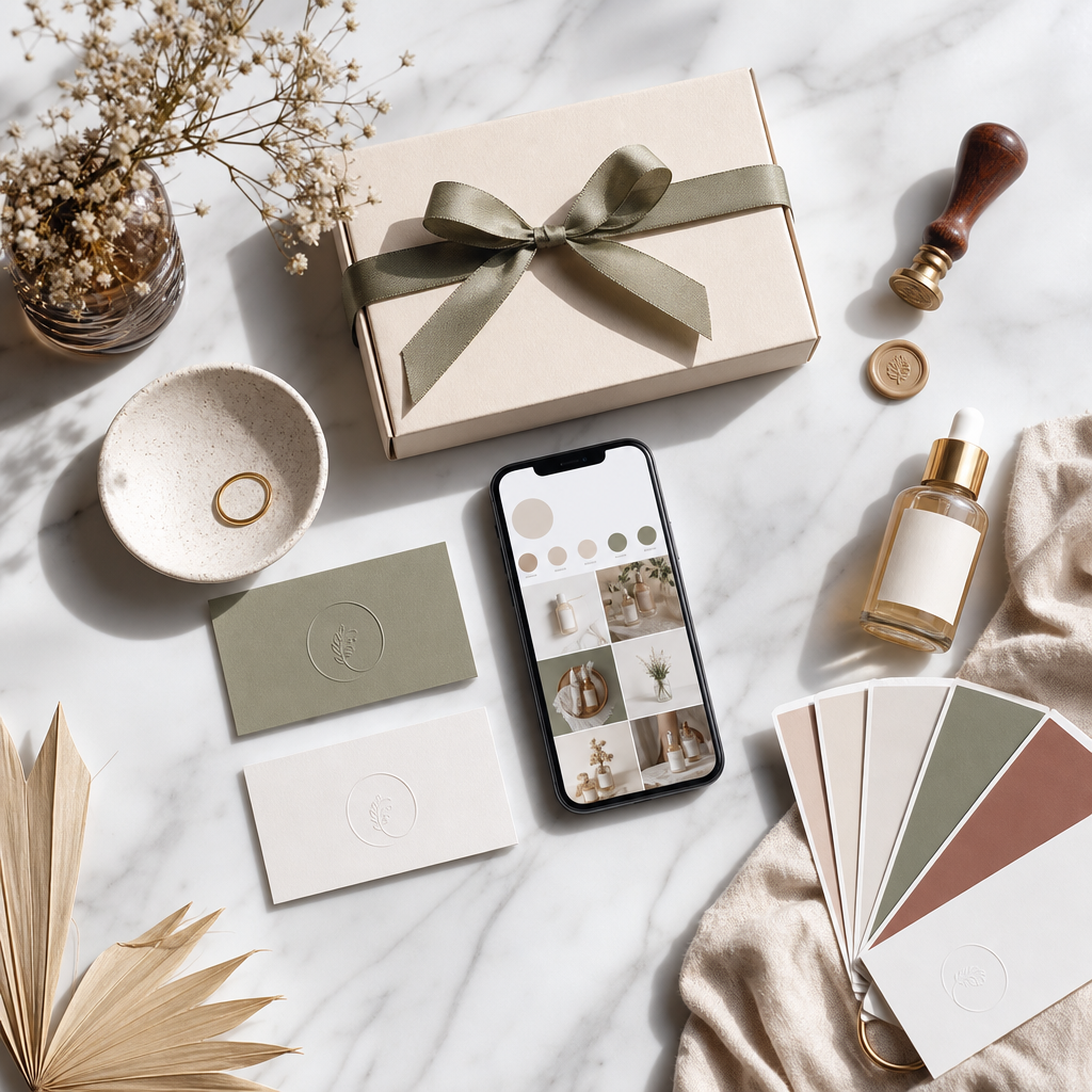 Branding kit bisnis kecil: kartu nama, packaging, dan profil Instagram